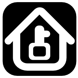 正方形の背景の無料アイコンをキーと家の白いアウトライン