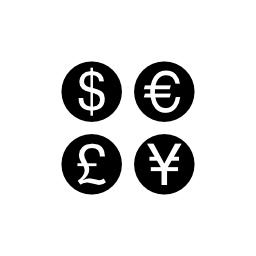 4つの異なる通貨の無料アイコンの硬貨