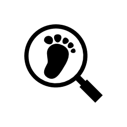 拡大鏡の無料アイコンの下の人間の足のフットプリント