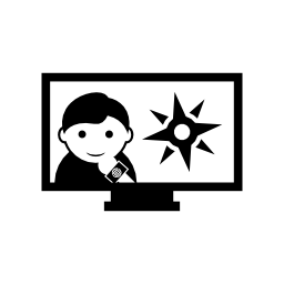 テレビやコンピューターの無料のアイコンのモニター画面上の基本的なポイントの星の図形を持つジャーナリスト