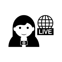 ライブニュース無料のアイコンを持つ女性ジャーナリスト