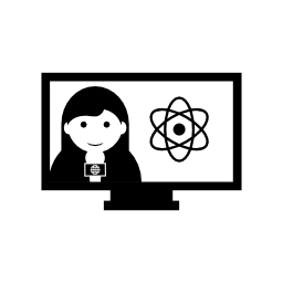科学のテレビまたはコンピューターモニター画面無料アイコンを話ジャーナリスト女性