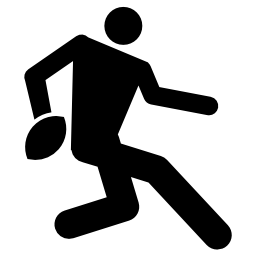 黒いシルエット無料アイコンにボールを持つラグビープレーヤー