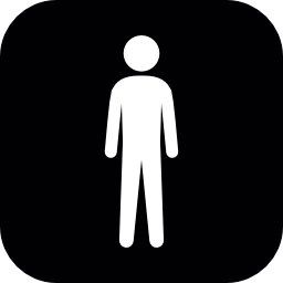 立っている男白いシルエット、黒で丸い正方形無料アイコン