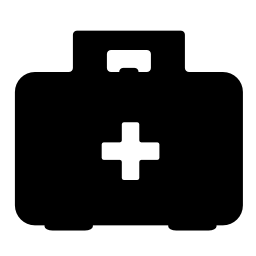 黒のケースとそれに白い十字形のシンボルで応急処置キット無料アイコン