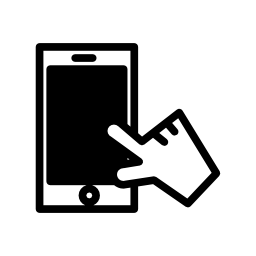 携帯電話の画面無料アイコンに触れる手
