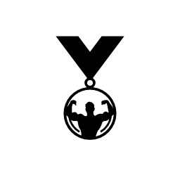 男性のボディービルダー画像無料アイコンと円形メダル