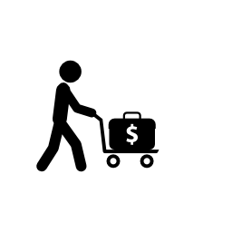 ドル無料アイコンのスーツケースを持つ男性の押すカート