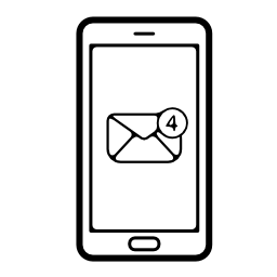 4新しいメッセージを持つ携帯電話の画面にメールシンボル無料のアイコン