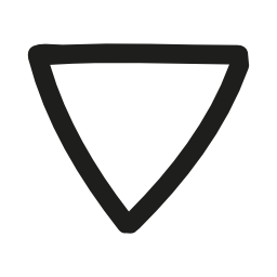 下矢印の手の描かれた三角形の無料アイコン