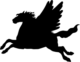 ペガサスの翼の馬黒側ビューシルエット図形無料アイコン
