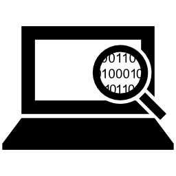 ノートパソコンの無料アイコンのバイナリコードで拡大鏡のコンピューターコードインタフェースシンボル