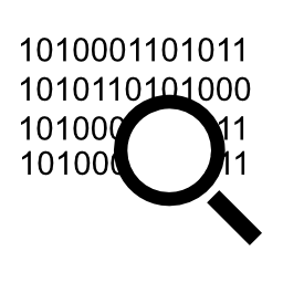バイナリコード番号無料アイコン拡大鏡の検索インタフェースシンボルのコード
