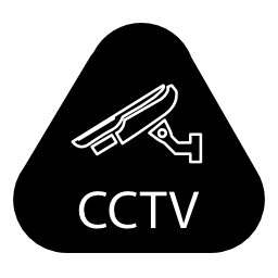 監視カメラcctv文字と三角形の丸みを帯びた形状で無料のアイコン