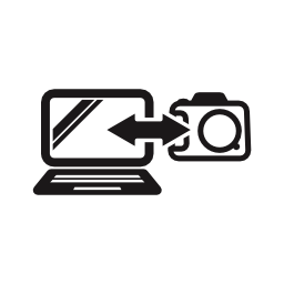 写真のカメラ接続のラップトップインタフェースシンボルの無料アイコン