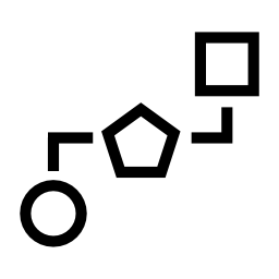 ブロックライン無料アイコンによって接続される3つの幾何学的図形のスキーム