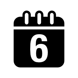 丸みを帯びた正方形の黒いばねツール無料アイコンの6日目インタフェースシンボルのカレンダー