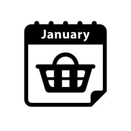 1月1日アラーム毎日カレンダーのショッピングページバスケットの無料のアイコンを持つインターフェイス